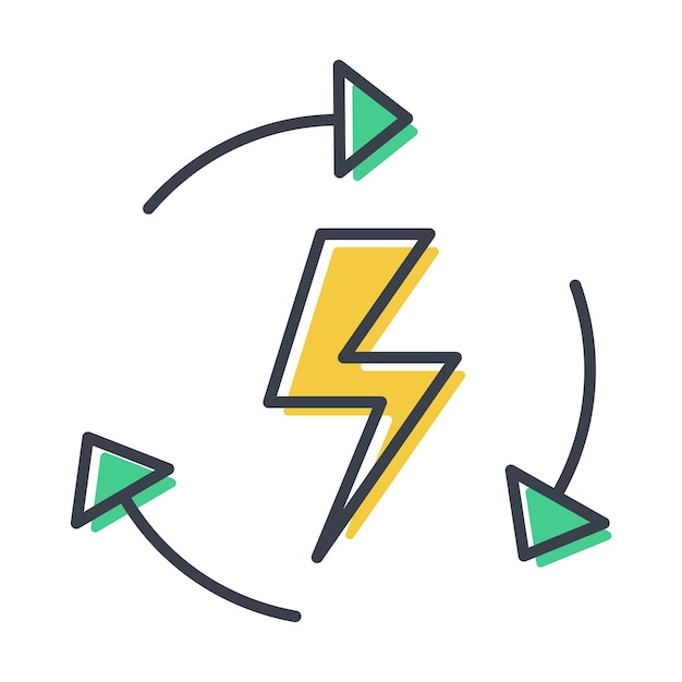 Plik wektorowy wektor izolowana ikona błyskawicy koncepcja recyklingu i ostrożnego wykorzystania energii