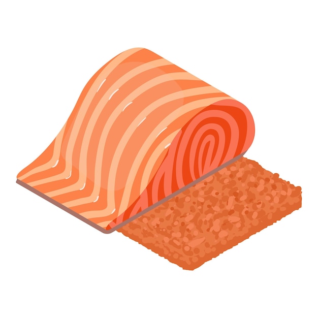 Plik wektorowy wektor izometryczny ikony owoców morza duży kawałek świeżej czerwonej ryby i ikona ryby mielonej koncepcja żywności, zdrowe odżywianie