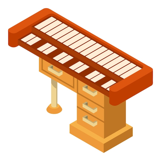Plik wektorowy wektor izometryczny ikony syntezatora instrument muzyczny fortepian na ikonie drewnianego stołu koncepcja muzyki i sztuki
