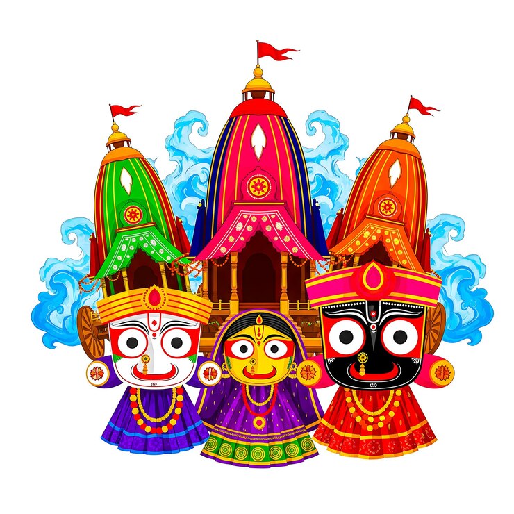 Wektor Jagannath rath yatra na hinduistycznej festiwalowej karcie świątecznej i projektowaniu postów w mediach społecznościowych