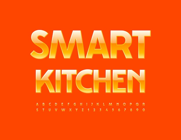 Wektor Jasne Logo Smart Kitchen. Elegancka Błyszcząca Czcionka. Modny Zestaw Liter I Cyfr Alfabetu