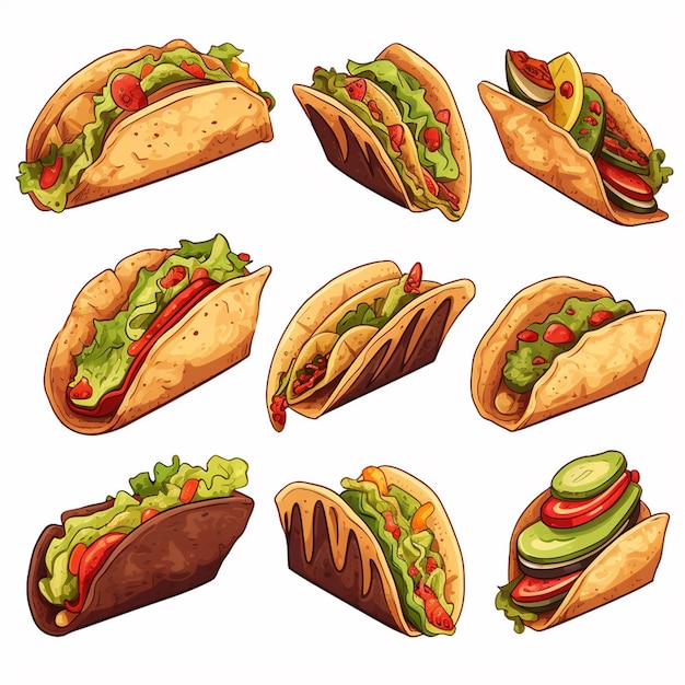 Wektor Jedzenie Taco Meksykańskie Ilustracja Projekt Meksyk Tortilla Restauracja Tło Graficzne