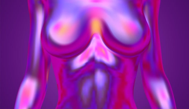 Plik wektorowy wektor kobiecego ciała w fioletowych neonowych kolorach jasne plamy płynu na klatce piersiowej