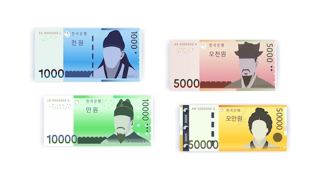 Plik wektorowy wektor kolekcja koreańskich banknotów wygrana waluta wymiany pieniądze