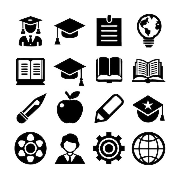 Wektor kolekcji zestawu ikon edukacji i uczenia się dla dokumentów interfejsu użytkownika, stron internetowych i aplikacji mobilnych