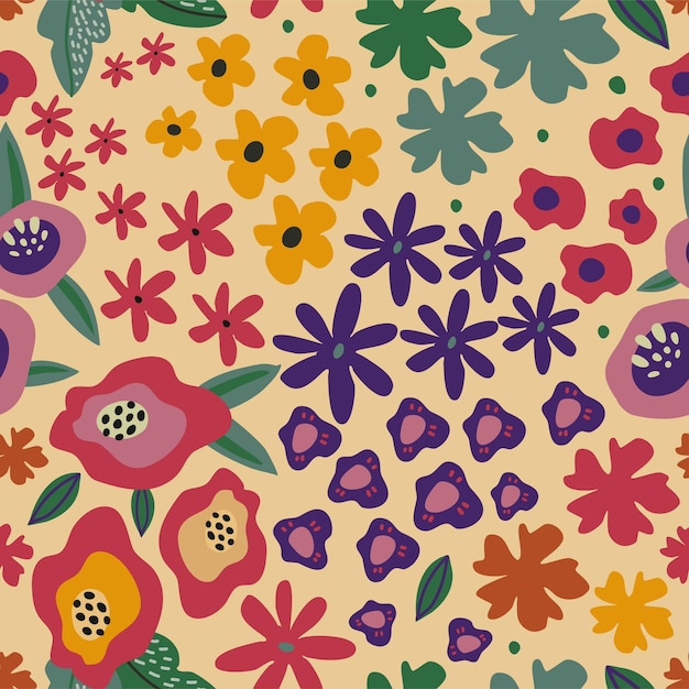 Plik wektorowy wektor kolorowe naturalne bezszwowe wzory z kwiatami, liśćmi i roślinami