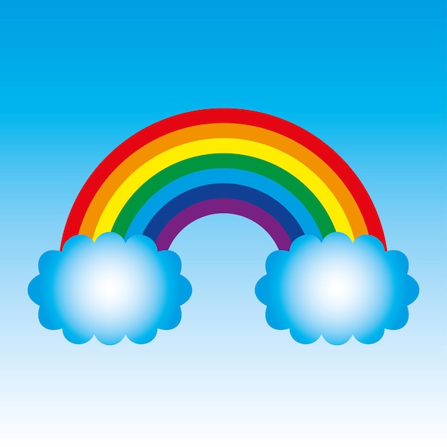 Wektor Kolorowy Symbol Tęczy Z Chmurami Na Tle Błękitnego Nieba