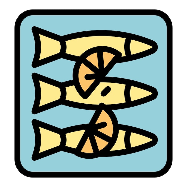 Wektor Konturowy Ikony Smażonej Ryby Kuchnia Spożywcza Kolor Posiłku Płaski