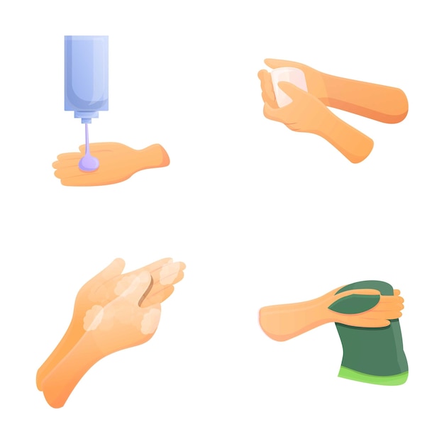 Wektor kreskówek z ikonami mycia rąk Ręka ludzka podczas mycia Higiena osobista