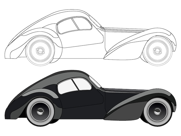 Plik wektorowy wektor kreskówka klasyczny samochód z czarną opcją obrysu