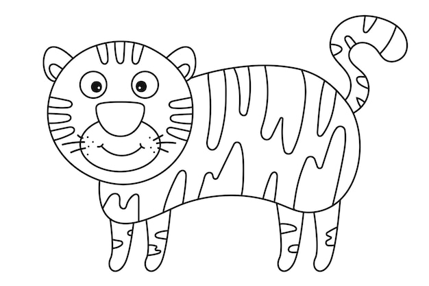 Plik wektorowy wektor kreskówka kolorowanka tygrys afryki zwierząt zabawny rodzaju tygrys zabawny ładny tygrys urocza mała afrykańskich dzieci zwierząt nosić przedszkole plakat zaproszenie pozdrowienie projekt