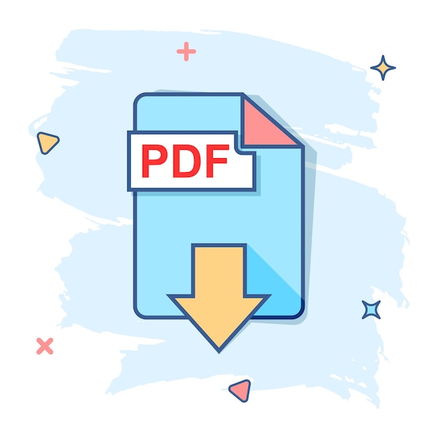 Plik wektorowy wektor kreskówka plik pdf do pobrania ikona w komiksowym stylu w formacie pdf znak ilustracja piktogram dokument koncepcja efektu powitalnego biznesu