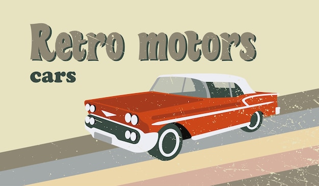 Wektor kreskówka rocznika ilustracja z Retro czerwony samochód z teksturą. Luksusowy pojazd retro.