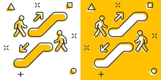 Plik wektorowy wektor kreskówka schody ruchome winda ikona w komiks stylu schody ruchome znak ilustracja piktogram winda biznes splash koncepcja efekt