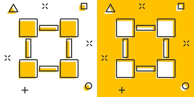 Plik wektorowy wektor kreskówka technologia blockchain ikona w stylu komiksowym kryptografia sześcian koncepcja bloku ilustracja piktogram blockchain algorytm biznes splash efekt koncepcja