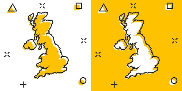 Wektor Kreskówka Wielka Brytania Mapa Ikona W Stylu Komiksowym Wielka Brytania Znak Ilustracja Piktogram Kartografia Mapa Biznes Koncepcja Efekt Powitalny