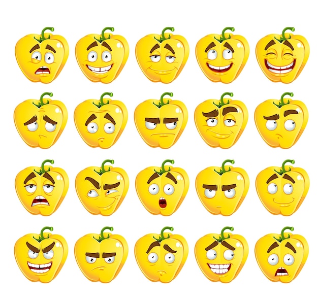 Plik wektorowy wektor kreskówka żółty bułgarski pieprz uśmiech z wieloma wyrażeniami