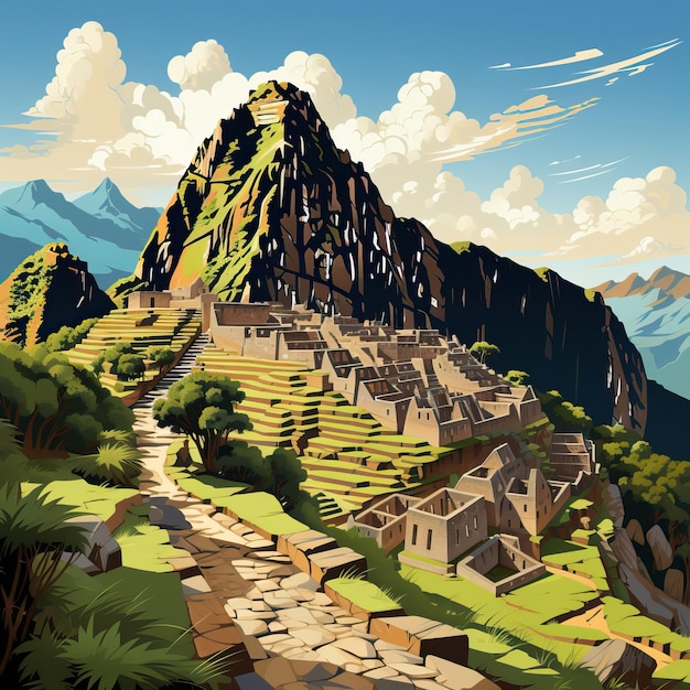 Plik wektorowy wektor kreskówki machu picchu huayna picchu na białym tle