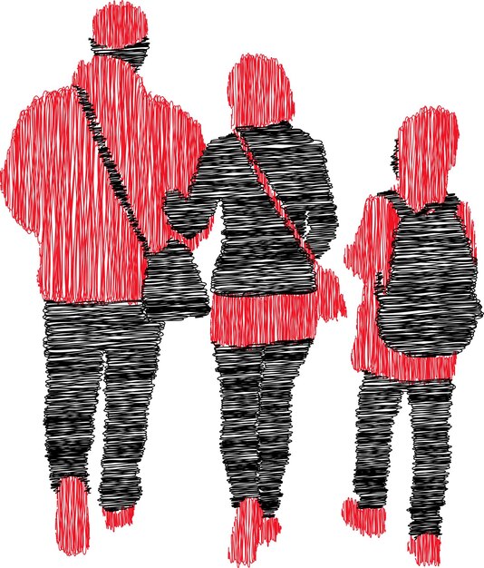 Plik wektorowy wektor kulas rysunek sylwetki obywateli rodzin chodzących na zewnątrz