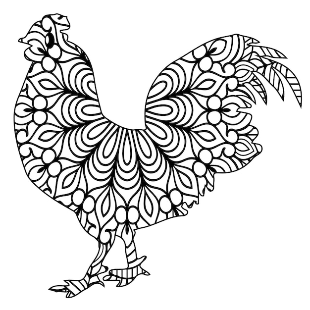 Plik wektorowy wektor kurczak mandala kolorowanki dla dorosłych ilustracja sztuki