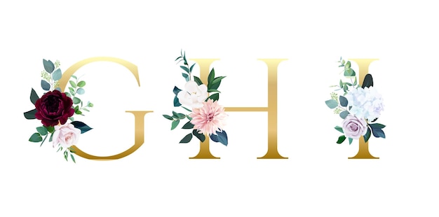 Plik wektorowy wektor kwiatowy alfabet z piękną dekoracją kwiatową i liści