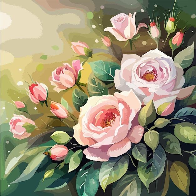 Wektor Kwiatowy Bukiet Projekt Ogród Różowy Brzoskwinia Kremowy Proszek Blady Różany Wosk Kwiat Gałązka Anemonu