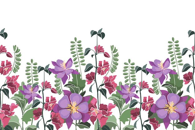 Wektor kwiatowy wzór granicy pozioma panoramiczna ilustracja z kolorowymi kwiatami