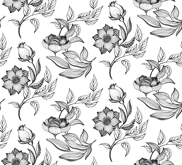 Plik wektorowy wektor kwiatowy wzór romantyczny elegancki niekończące się tło z ręcznie rysowane doodle kwiaty