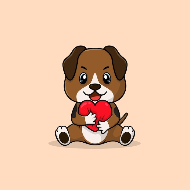 Plik wektorowy wektor ładny pies kreskówka trzymając miłość ikona płaska ilustracja