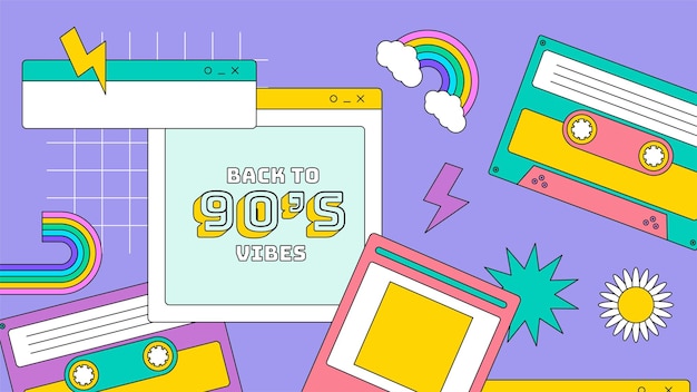 Wektor lat dziewięćdziesiątych lat osiemdziesiątych Memphis nostalgiczne kolorowe retro niebieskie tło