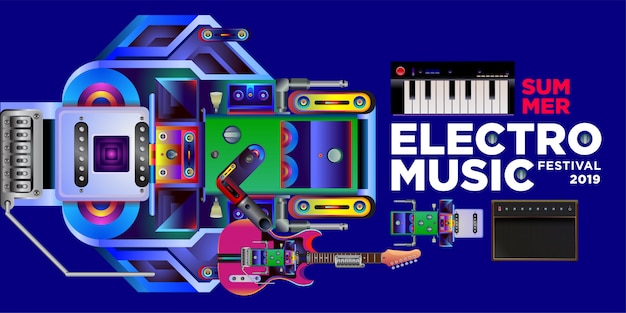 Wektor lato electro festiwal muzyki banner szablon projektu