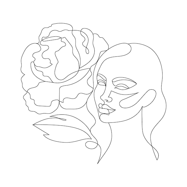 Plik wektorowy wektor liniowy rysunek dziewczyny z kwiatem