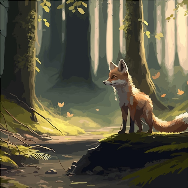 Wektor lis bawiący się w lesie