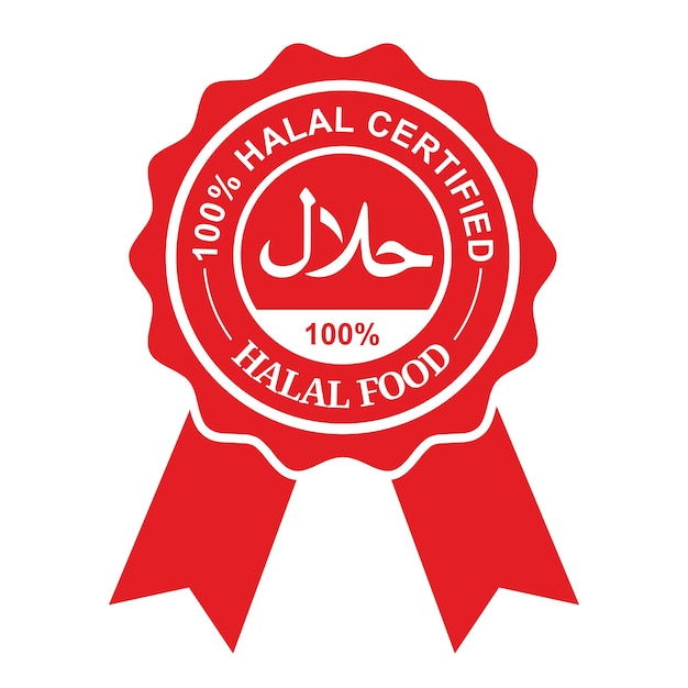 Wektor Logo Halal To Emblemat żywności Halal 100. Etykieta Certyfikatu. Czerwony