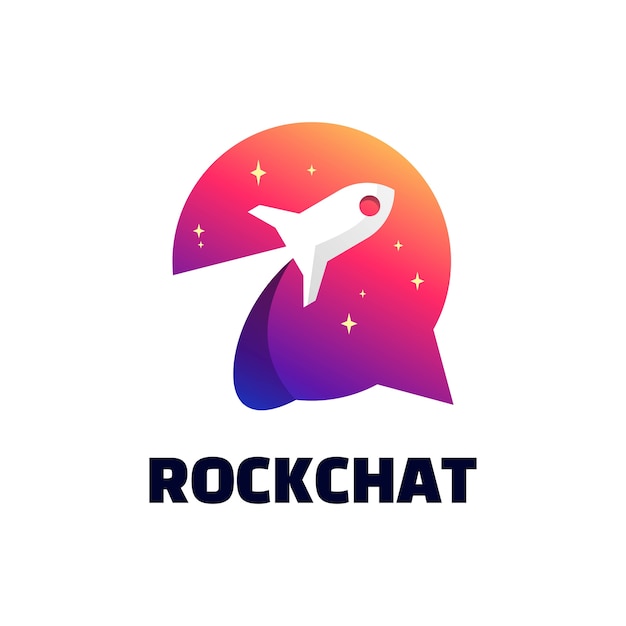 Wektor Logo Ilustracja Rocket Chat Gradient Kolorowy Styl.
