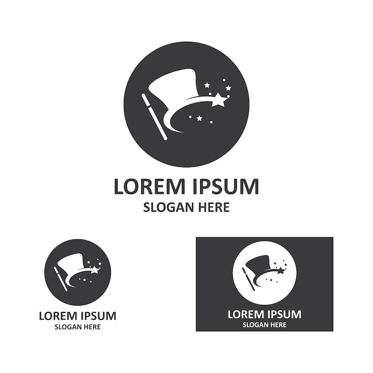 Wektor wektor logo kapelusza i magicznej różdżki