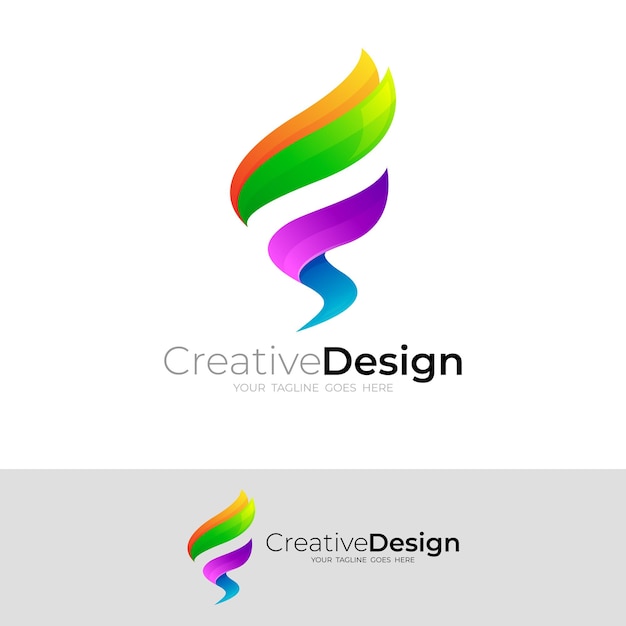 Wektor logo litery F, kolorowe logo 3d