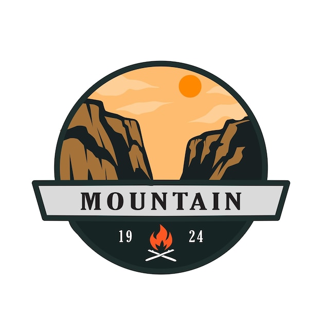 Wektor Logo Lub Symbol Górskiego Popołudnia Z Ogniskiem