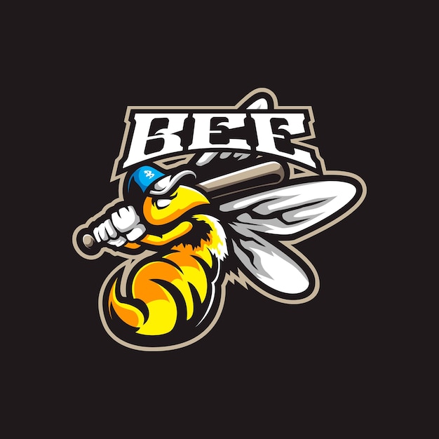 Plik wektorowy wektor logo maskotki pszczół z nowoczesnym stylem ilustracyjnym dla godła odznaki i nadruku koszulki bee baseball illustration