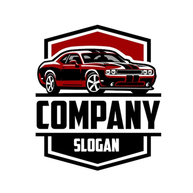 Wektor Logo Sylwetka Samochodu Mięśni Na Białym Tle. Koncepcja Odznaka Godła. Najlepsze Dla Logo Związanego Z Garażem