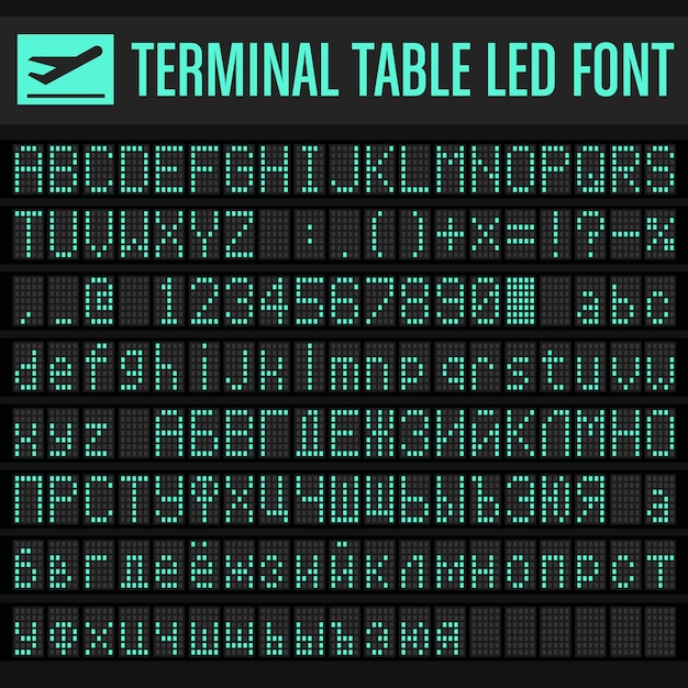 Wektor Lotnisko Terminal Table Set Zestaw Czcionek