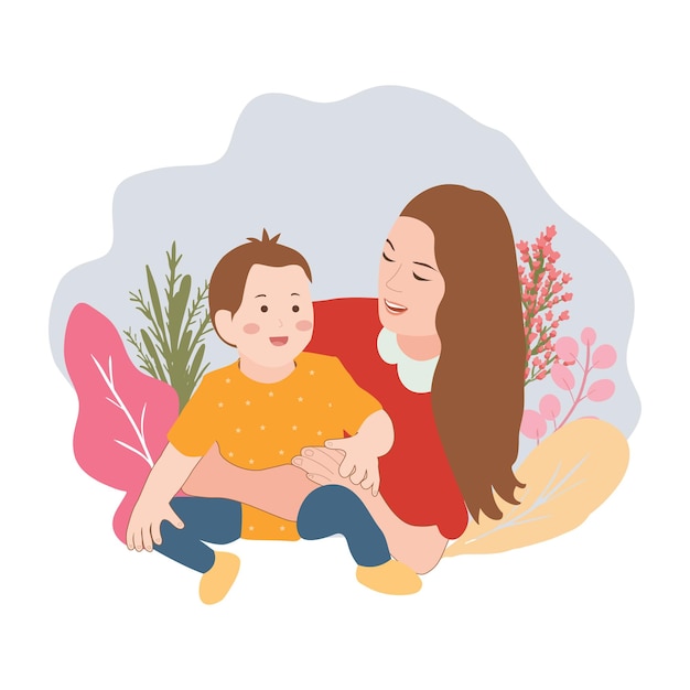Wektor mama i dziecko ilustracja koncepcja dzień matki