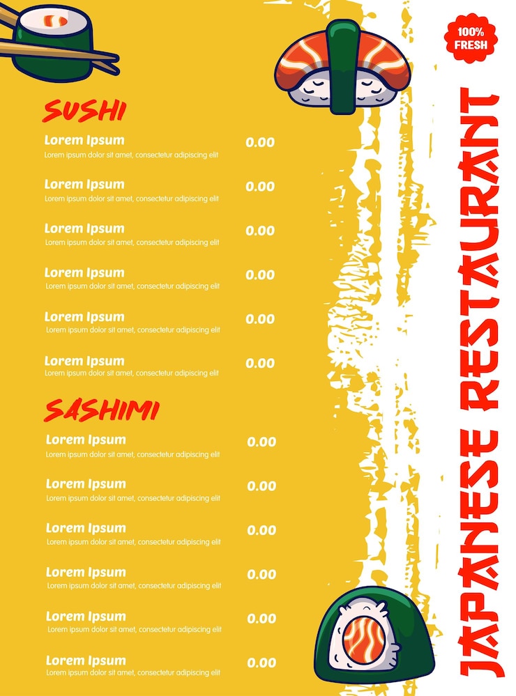 Wektor wektor menu japońskie jedzenie do projektowania szablonów
