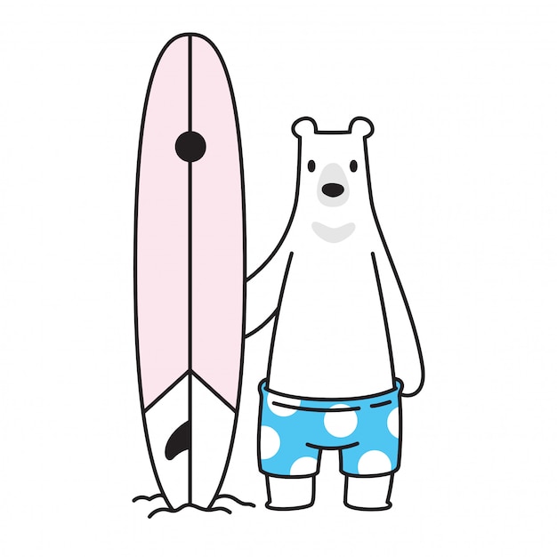 Wektor niedźwiedź polarny ikona plaży deska surfingowa