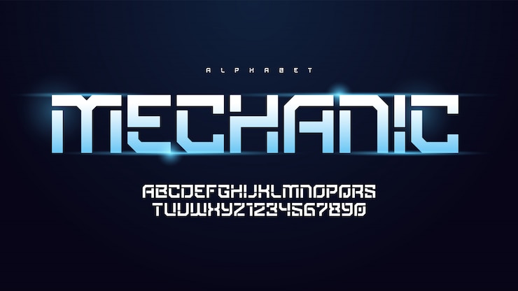 Wektor wektor nowoczesnej technologii alfabet, zestaw kreatywnych znaków