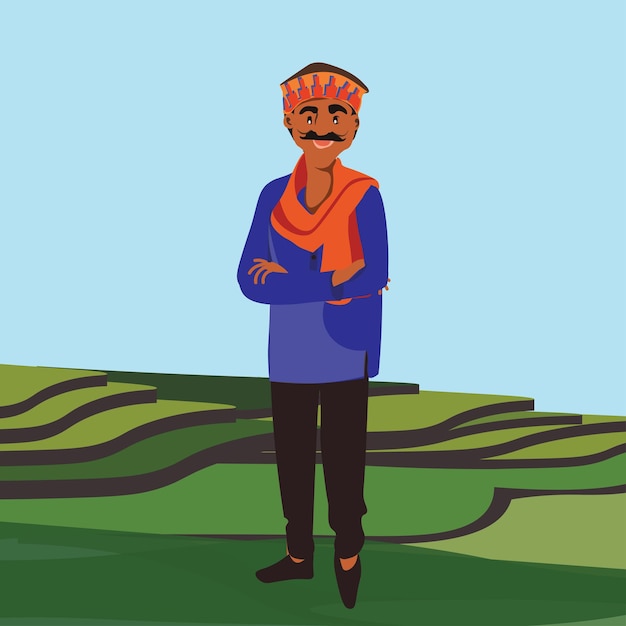 Plik wektorowy wektor obraz indyjskiego rolnika w gospodarstwie