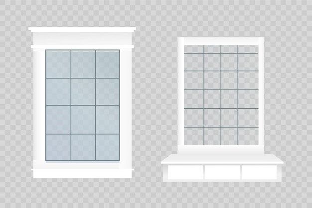 Plik wektorowy wektor okno ze szkłem i drewnianą ramą na mur z cegły. kreskówka elewacji domu poza elementem projektu. zewnętrzna ilustracja ściany ulicy miasta