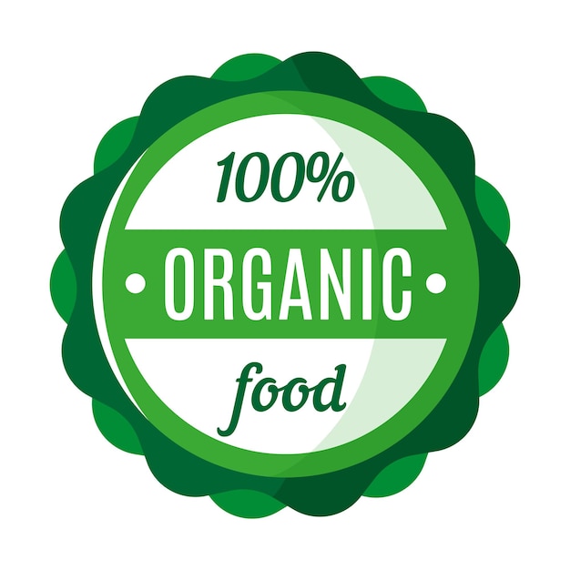 Plik wektorowy wektor okrągły zielony ekologicznej i gospodarstwa świeżej żywności odznaka lub logo. projekt znaczników rynku ekologicznego. dbanie o koncepcję środowiska. zakupy żywności ekologicznej.