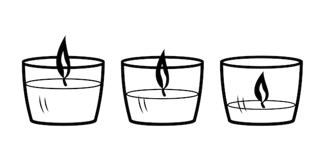 Plik wektorowy wektor palenie świec aromatycznych zestaw płonąca świeca ikona izolowana na białym tle w różnych wersjach czopka projektowanie wnętrz światło wewnętrzne