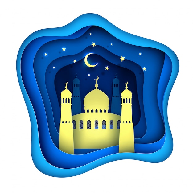 Plik wektorowy wektor papieru wyciąć ramadan kareem ozdoba meczet